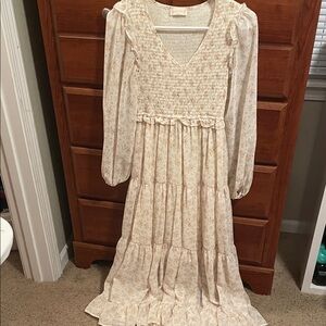 NOT FOR SALE Altar’d State Smocked Long Sleeve Floral Maxi Dress - Cream